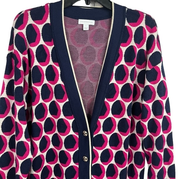 Charter Club Womens Long Cardigan Sweater Stretch Buttons Blue Pink Large - Picture 2 of 8